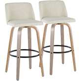 Toriano 30" Swivel Bar Stool in Light Grey Wood & Cream Fabric with Black Footrest (Set of 2)